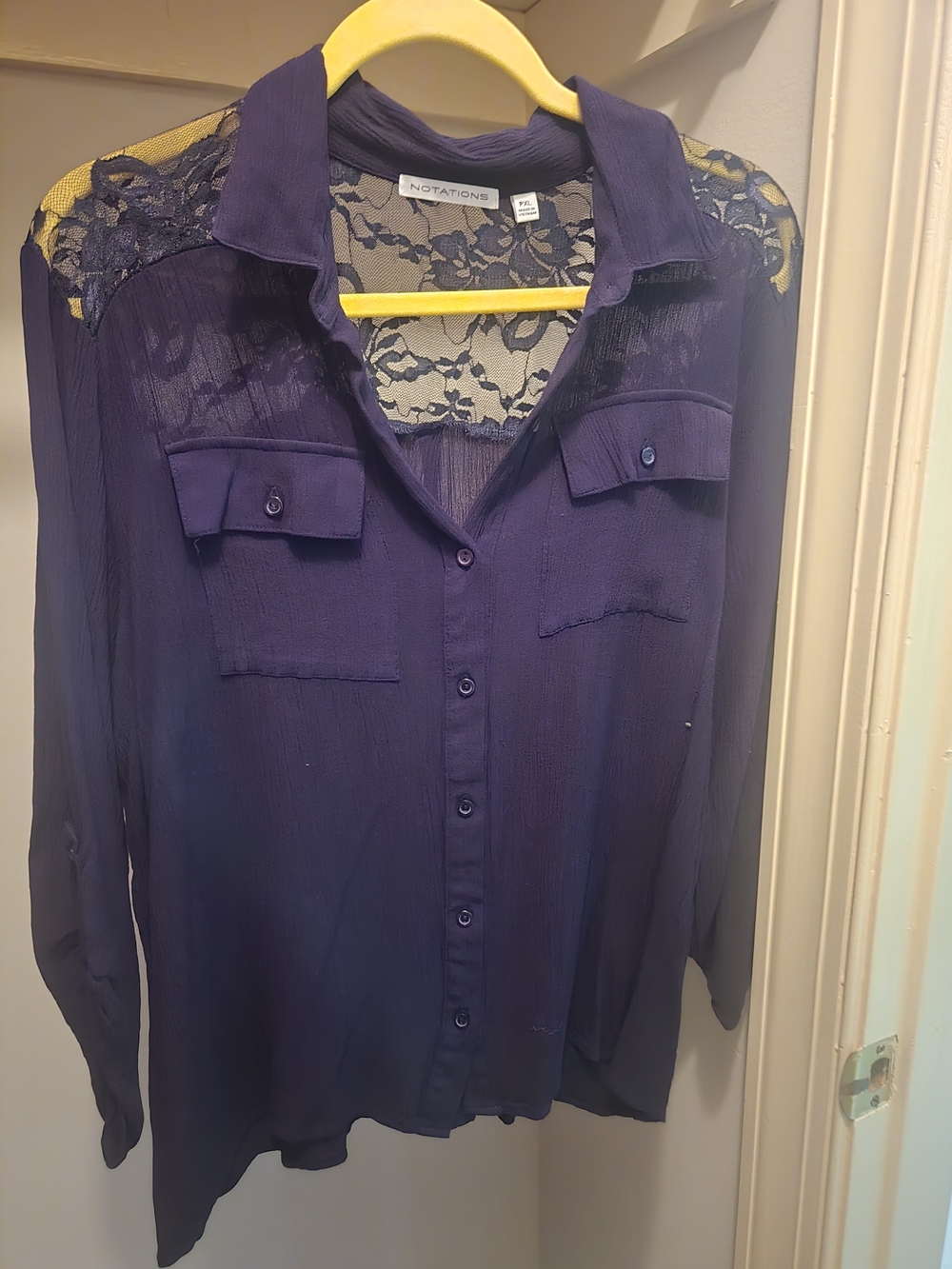 Notations Deep Purple Lace Yoke Button-Front Blouse